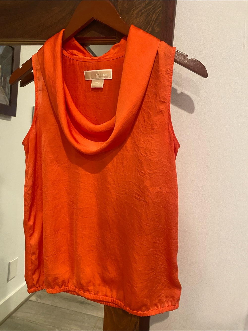 Michael Kors Bright Orange Draped Cowl Neck Tank